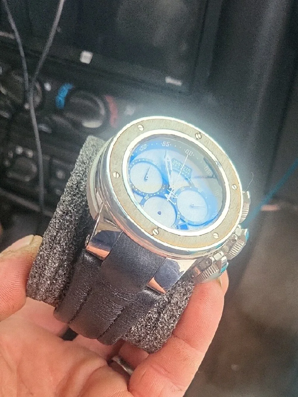 Invicta Silver and Black Chronograph Watch with Black Strap